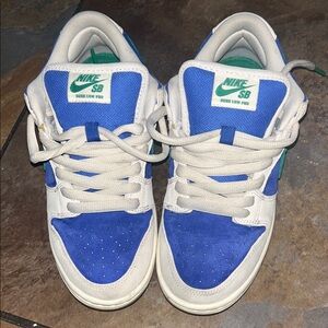 Nike SB Dunk Blue, green, and Cream Sneakers